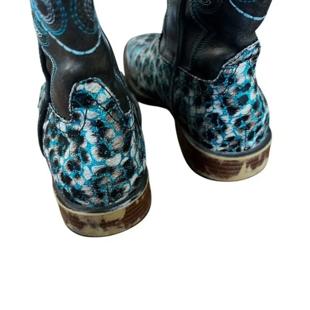 Roper Girls Glitter Leopard Western Western Boots Square Toe Size 2